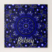 Monogrammed Blue, Black & White Mandala Pattern Legpuzzel (Verticaal)