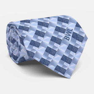 Monogrammed Blue Block Pattern Business Stropdas