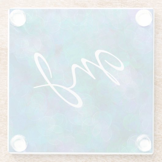 Monogrammed Blue Bokeh Abstracte digitale kunst Glazen Onderzetter (Achterkant)