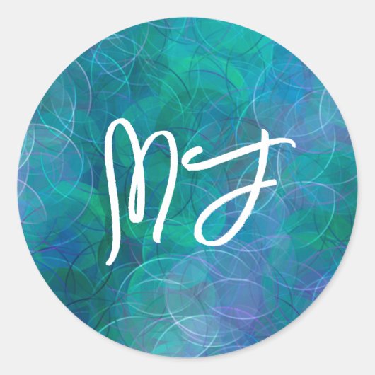 Monogrammed Blue Bokeh Abstracte digitale kunst Ronde Sticker (Voorkant)