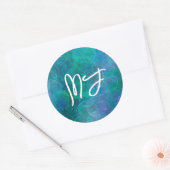 Monogrammed Blue Bokeh Abstracte digitale kunst Ronde Sticker (Envelop)