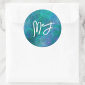 Monogrammed Blue Bokeh Abstracte digitale kunst Ronde Sticker (Tas)
