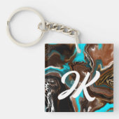 Monogrammed Blue, Brown and Black Abstract Art Sleutelhanger (voorkant)