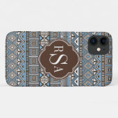 Monogrammed Blue Brown Tribal Pattern Case-Mate iPhone Case (Achterkant (horizontaal))