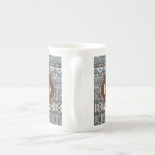 Monogrammed Blue Brown Tribal Pattern Porselein Kop (Achterkant)