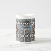 Monogrammed Blue Brown Tribal Pattern Porselein Kop (Voorkant)