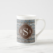 Monogrammed Blue Brown Tribal Pattern Porselein Kop (Rechts)