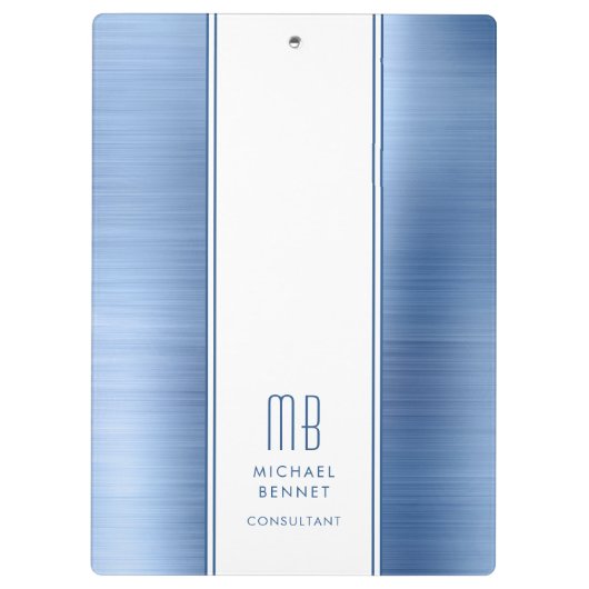 Monogrammed Blue Brushed Metallic Business Klembord (Achterkant)