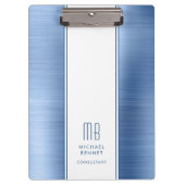 Monogrammed Blue Brushed Metallic Business Klembord (Voorkant)