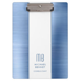 Monogrammed Blue Brushed Metallic Business Klembord