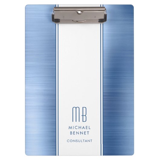 Monogrammed Blue Brushed Metallic Business Klembord (Voorkant)