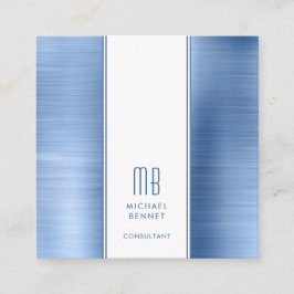 Monogrammed Blue Brushed Metallic Folie Consultant Vierkante Visitekaartje