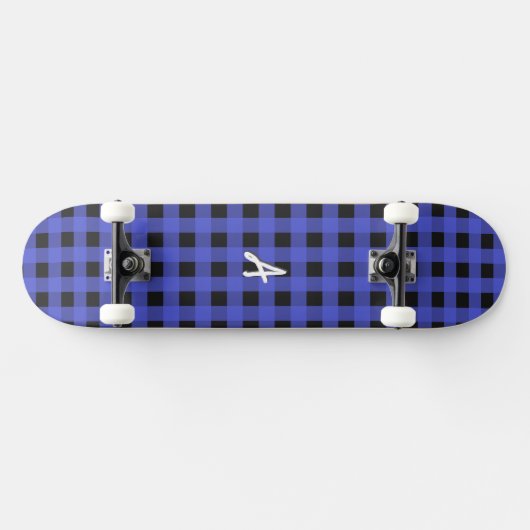 Monogrammed Blue Buffalo Plaid Rustic Patterned Persoonlijk Skateboard (Horizontaal)