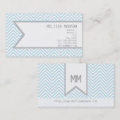 Monogrammed Blue Chevron Calling Card Visitekaartje (Voorkant / Achterkant)