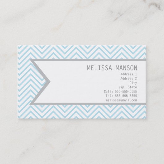 Monogrammed Blue Chevron Calling Card Visitekaartje (Voorkant)