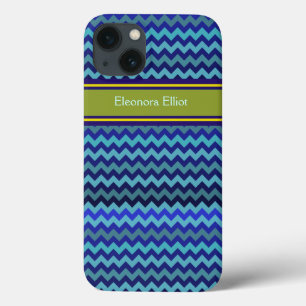 monogrammed blue chevron strepen iPhone 13 hoesje