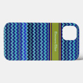 monogrammed blue chevron strepen Case-Mate iPhone case (Achterkant (horizontaal))