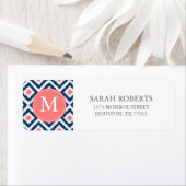 Monogrammed Blue Coral Diamonds Ikat Pattern Etiket (Insitu)