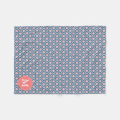 Monogrammed Blue Coral Diamonds Ikat Pattern Fleece Deken (Voorkant (Horizontaal))