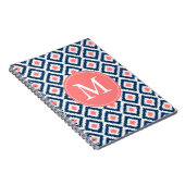 Monogrammed Blue Coral Diamonds Ikat Pattern Notitieboek (Rechterzijde)