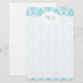 Monogrammed blue Damask Briefpapier (Voorkant / Achterkant)