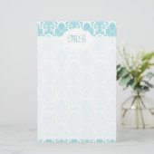 Monogrammed blue Damask Briefpapier (Staand voorkant)