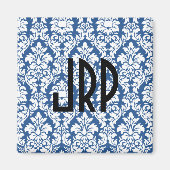 Monogrammed Blue Damask Magneet (Voorkant)