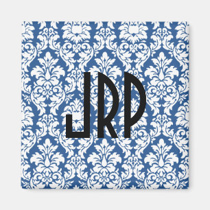 Monogrammed Blue Damask Magneet