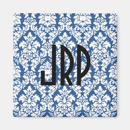 Monogrammed Blue Damask Magneet (Voorkant)