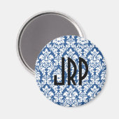 Monogrammed Blue Damask Magneet (Voorkant / Achterkant)
