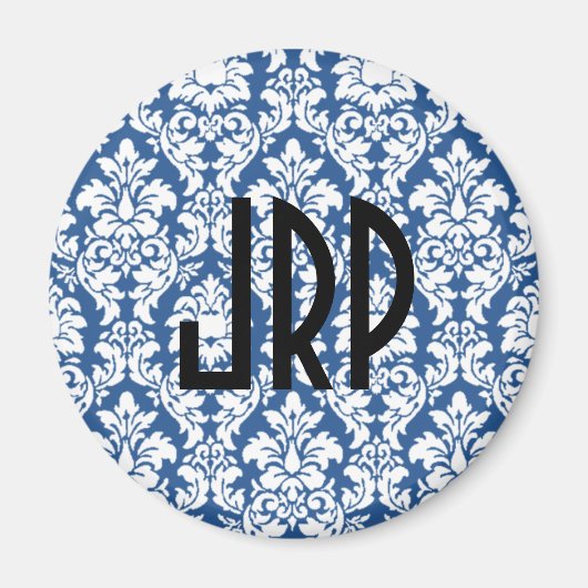 Monogrammed Blue Damask Magneet (Voorkant)