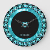 Monogrammed Blue Diamonds Grote Klok (Voorkant)