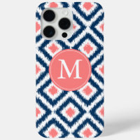 Monogrammed Blue en Coral Diamonds Ikat Pattern