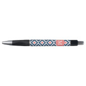 Monogrammed Blue en Coral Diamonds Ikat Pattern Pen (Voorkant)