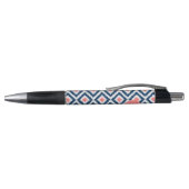 Monogrammed Blue en Coral Diamonds Ikat Pattern Pen (Bovenkant)