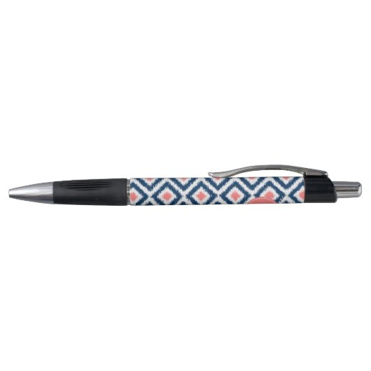 Monogrammed Blue en Coral Diamonds Ikat Pattern Pen (Bovenkant)