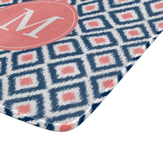 Monogrammed Blue en Coral Ikat Diamonds Pattern Snijplank (Hoek)
