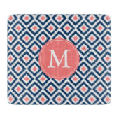 Monogrammed Blue en Coral Ikat Diamonds Pattern Snijplank (Voorkant)