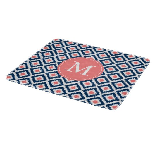 Monogrammed Blue en Coral Ikat Diamonds Pattern Snijplank (Hoek)