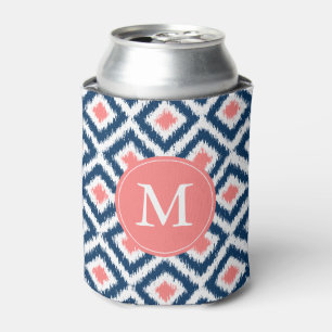 Monogrammed Blue en Coral Ikat Pattern Blikjeskoeler
