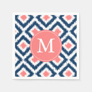 Monogrammed Blue en Coral Ikat Pattern Servetten