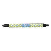 Monogrammed Blue en Green Diamonds Ikat Pattern Zwarte Inkt Pen (Voorkant)