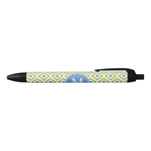 Monogrammed Blue en Green Diamonds Ikat Pattern Zwarte Inkt Pen (Bovenkant)