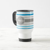 Monogrammed Blue en Grey Paint Stripes Pattern Reisbeker (Voorkant links)