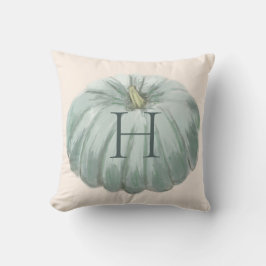 Monogrammed Blue en Ivory Herfst Pumpkin Kussen