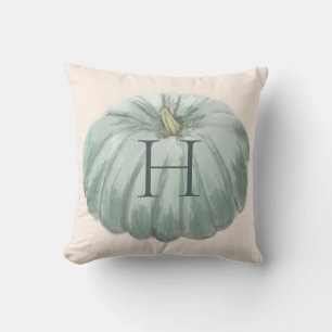 Monogrammed Blue en Ivory Herfst Pumpkin Kussen