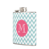 Monogrammed Blue en Pink Chevron Flask Heupfles (Links)