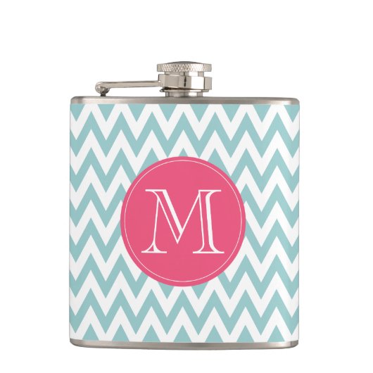 Monogrammed Blue en Pink Chevron Flask Heupfles (Voorkant)