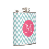 Monogrammed Blue en Pink Chevron Flask Heupfles (Rechts)