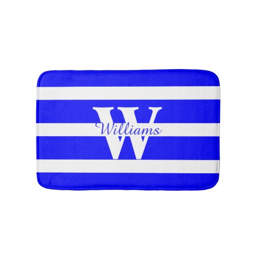 Monogrammed Blue en White Bath Mat (Voorkant)